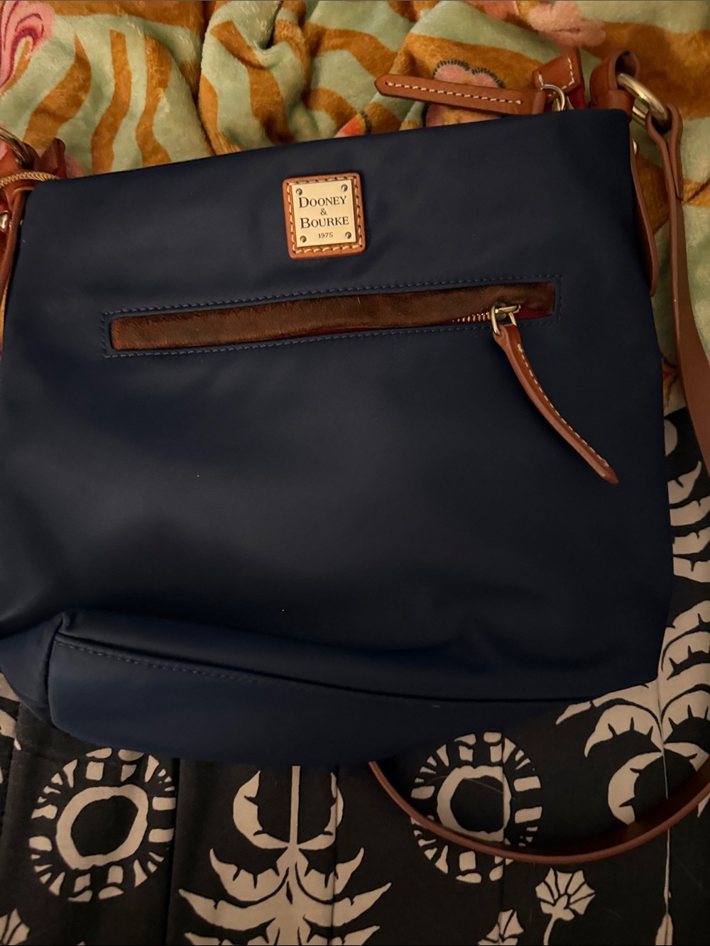 Dooney & Bourke Navy Crossbody with Brown Leather Trim